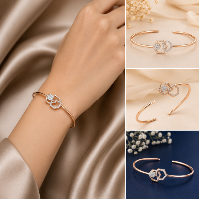 Geometric Hexagon Natural Real Diamond Women Kada LNBR0121 | IGI Certified