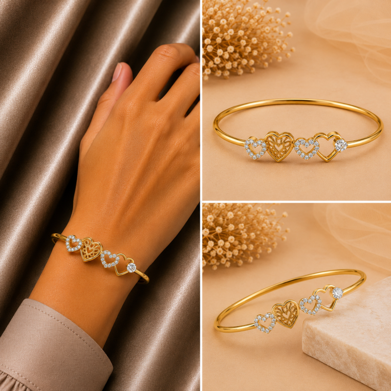 Triple Heart Natural Diamond Kada LNBR0226 | IGI Certified