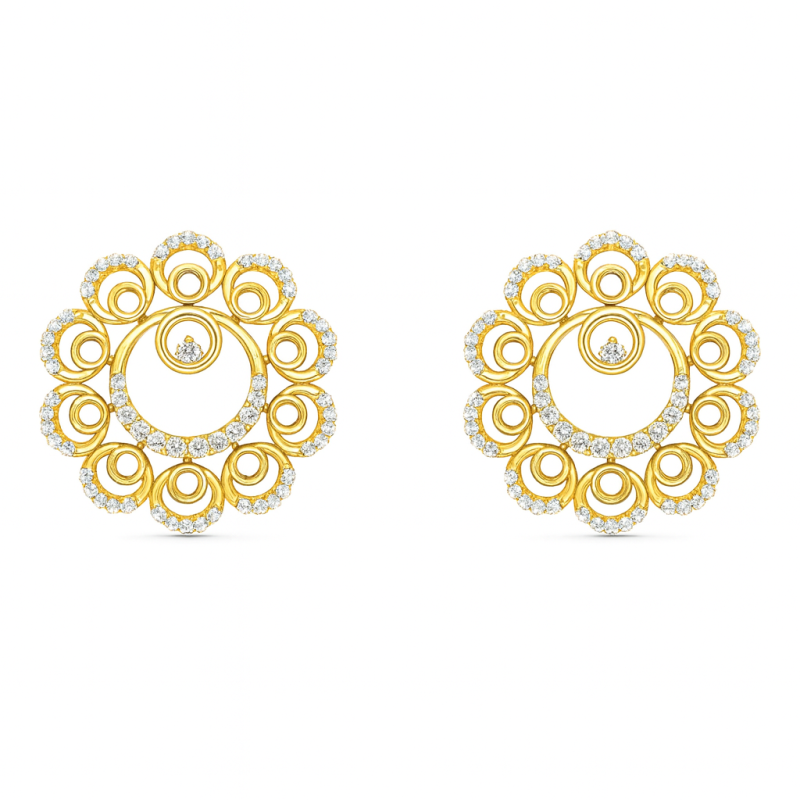 Ornate Natural Diamond Filigree Circle Earrings LNER0741 | IGI Certified
