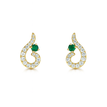 Graceful Natural Emerald & Diamond Flame Hoop Earrings LNER0725 | IGI Certified