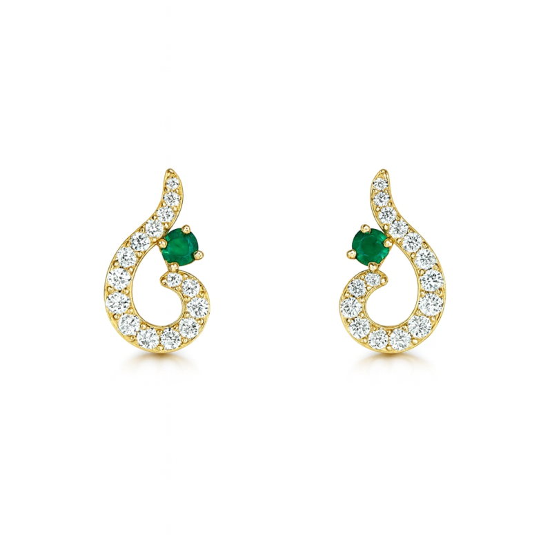 Graceful Natural Emerald & Diamond Flame Hoop Earrings LNER0725 | IGI Certified