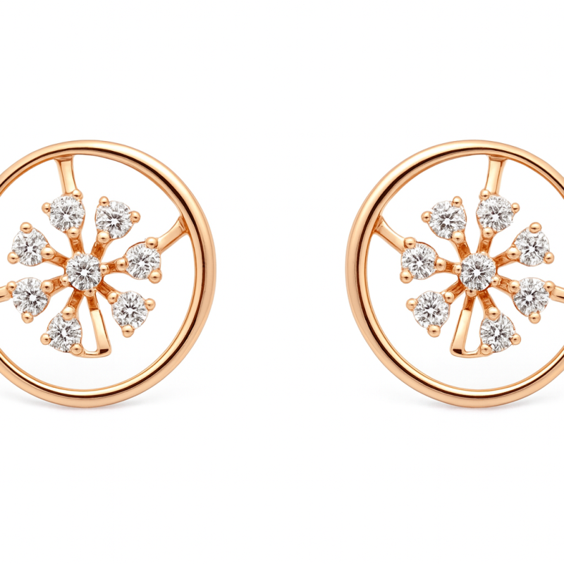 Rose Gold Floral Star Diamond Earrings | IGI Certified | LNPE0377