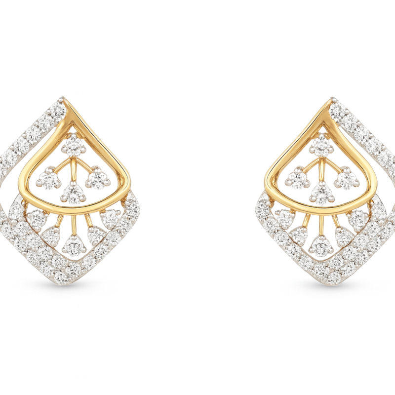 Two-Tone Teardrop Halo Diamond Earrings | IGI Certified | LNPE0383