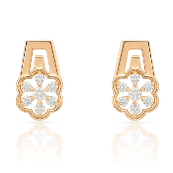 Rose Gold Flower Geometric Diamond Earrings | IGI Certified | LNPE0384
