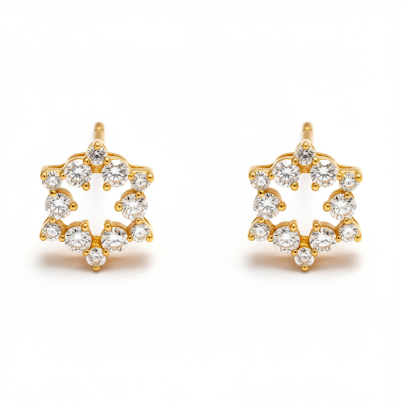 Yellow Gold Starburst Diamond Earrings | IGI Certified | LNPE0387