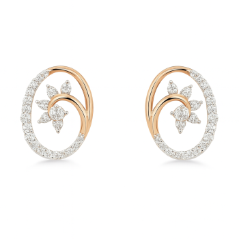 Rose Gold Oval Pavé Floral Diamond Earrings | IGI Certified | LNPE0388