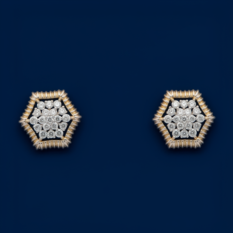 Hexagonal Floral Natural Diamond Earrings | IGI Certified | LNPE0417