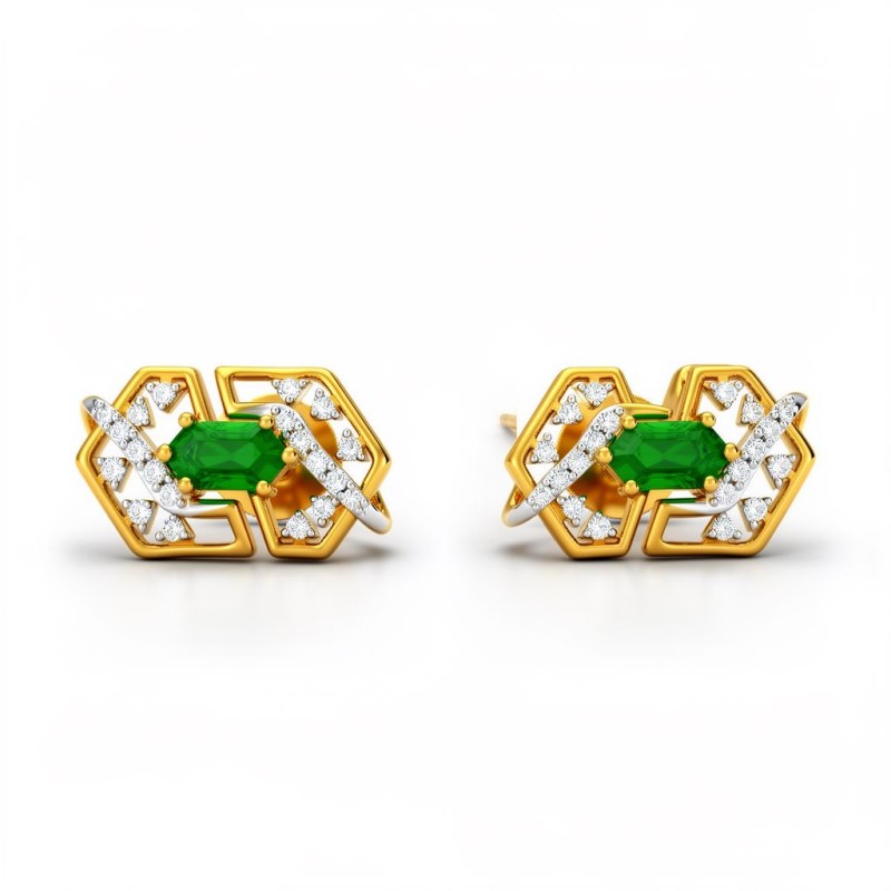 Emerald Hexagon  Natural Diamond Earrings | IGI Certified | LNPE0419