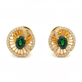 Emerald Sunburst Natural Diamond Earrings | IGI Certified | LNPE0420