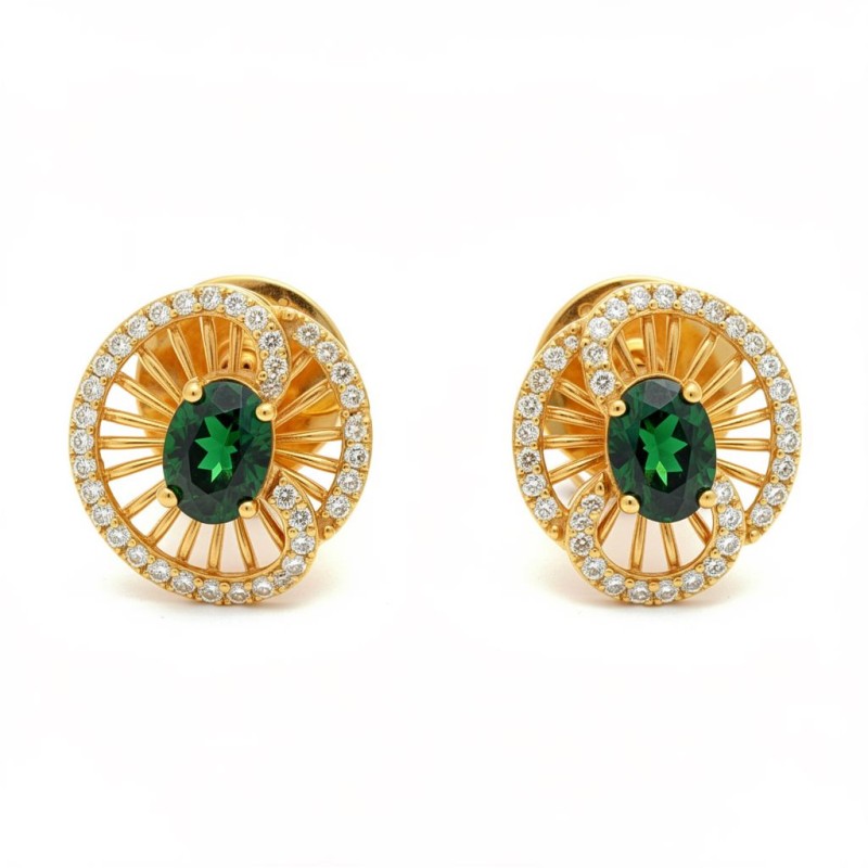 Emerald Sunburst Natural Diamond Earrings | IGI Certified | LNPE0420