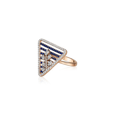 Triangle Sapphire Floral Natural Diamond Women Ring LNLR0612 | IGI CERTIFIED