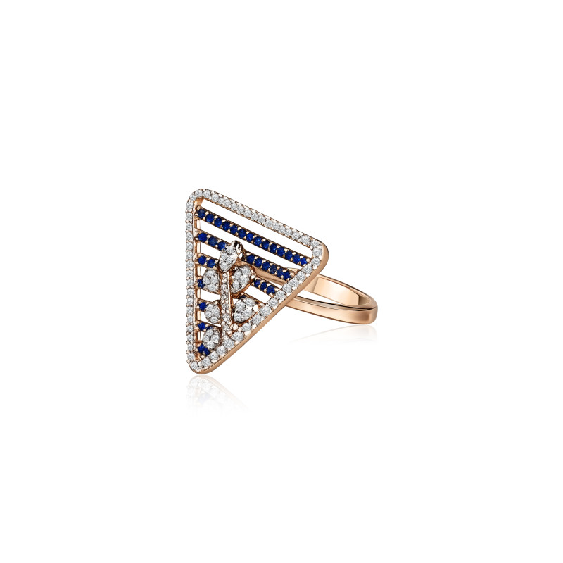 Triangle Sapphire Floral Natural Diamond Women Ring LNLR0612 | IGI CERTIFIED