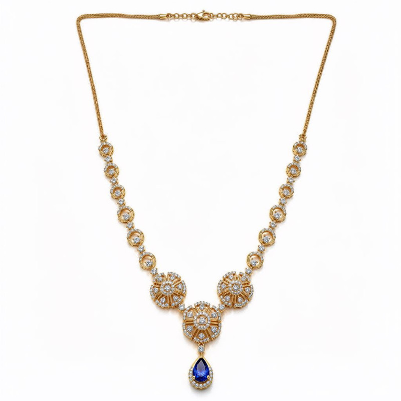 Timeless Circular Floral Yellow Gold Real Diamond Necklace with LNNS0223 |IGI Certified