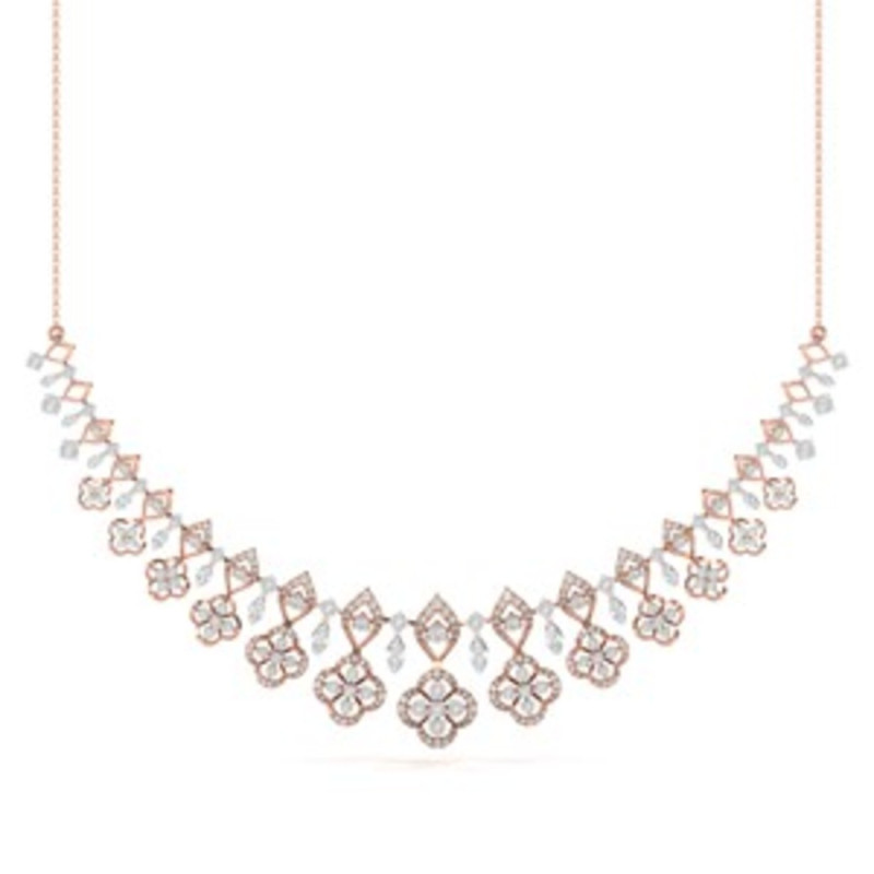 Luxurious Floral Clover Rose Gold Real Diamond Necklace with LNNS0174 | IGI Certified