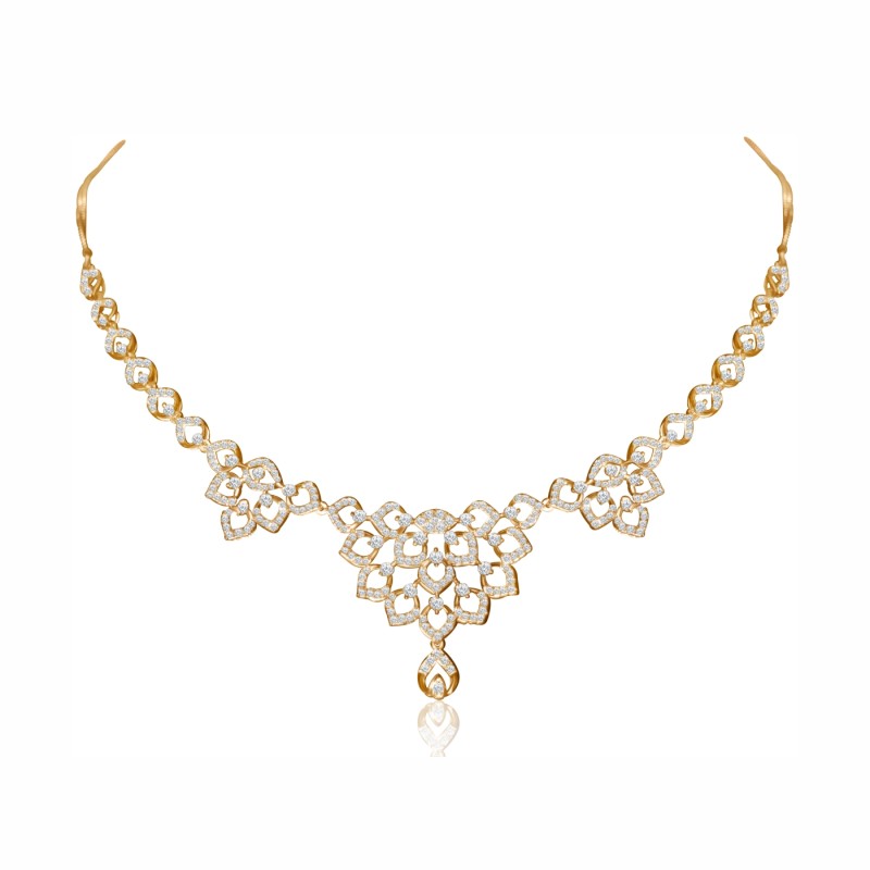 Modern Real Diamond Gold Necklace Set – LNNS0157