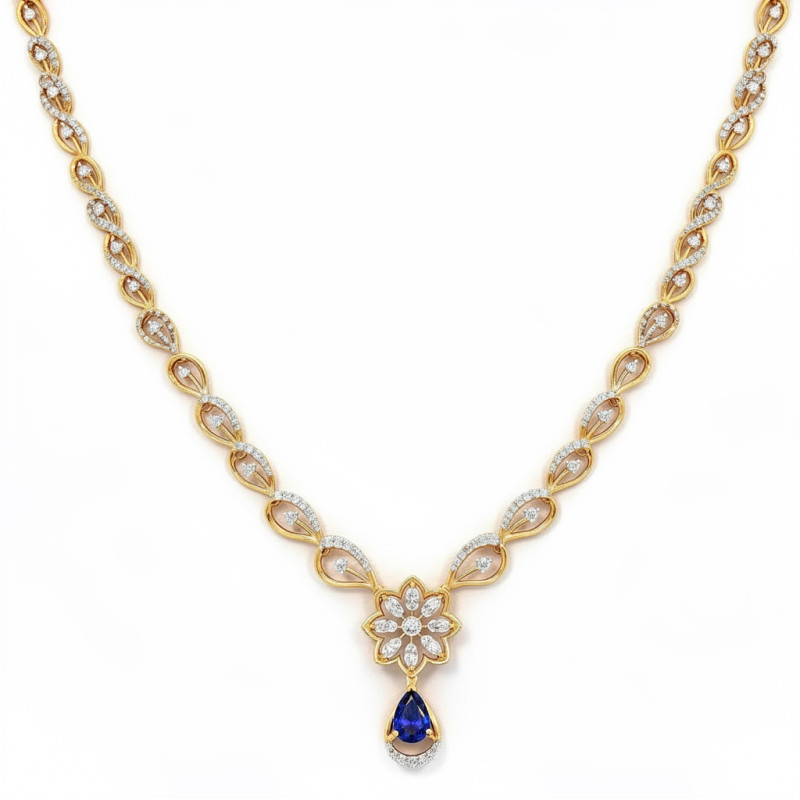 Opulent Leaf Openwork Yellow Gold Natural Diamond Necklace with LNNS0234 |IGI Certified