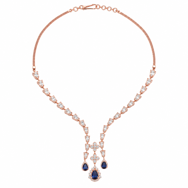 Brilliant Baguette Rose Gold Natural Diamond Necklace with LNNS0260 | IGI Certified