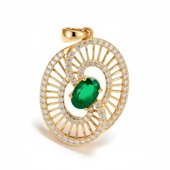 Spiral Oval Green Emerald Natural Diamond Pendant LNPS0420 | IGI Certified