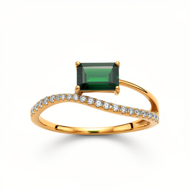 Curved Emerald Real Diamond Women Ring LNLR1498 | IGI CERTIFIED